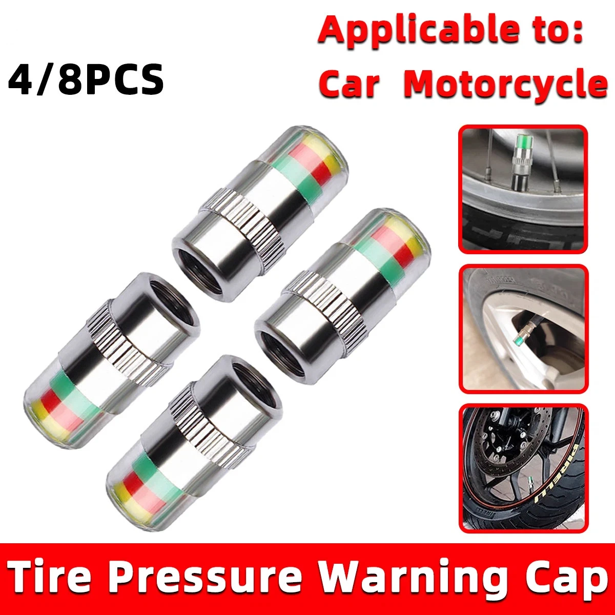 4/8PCS Car Tire Valve Caps wit - Tire Pressure Monitor reseña y precio